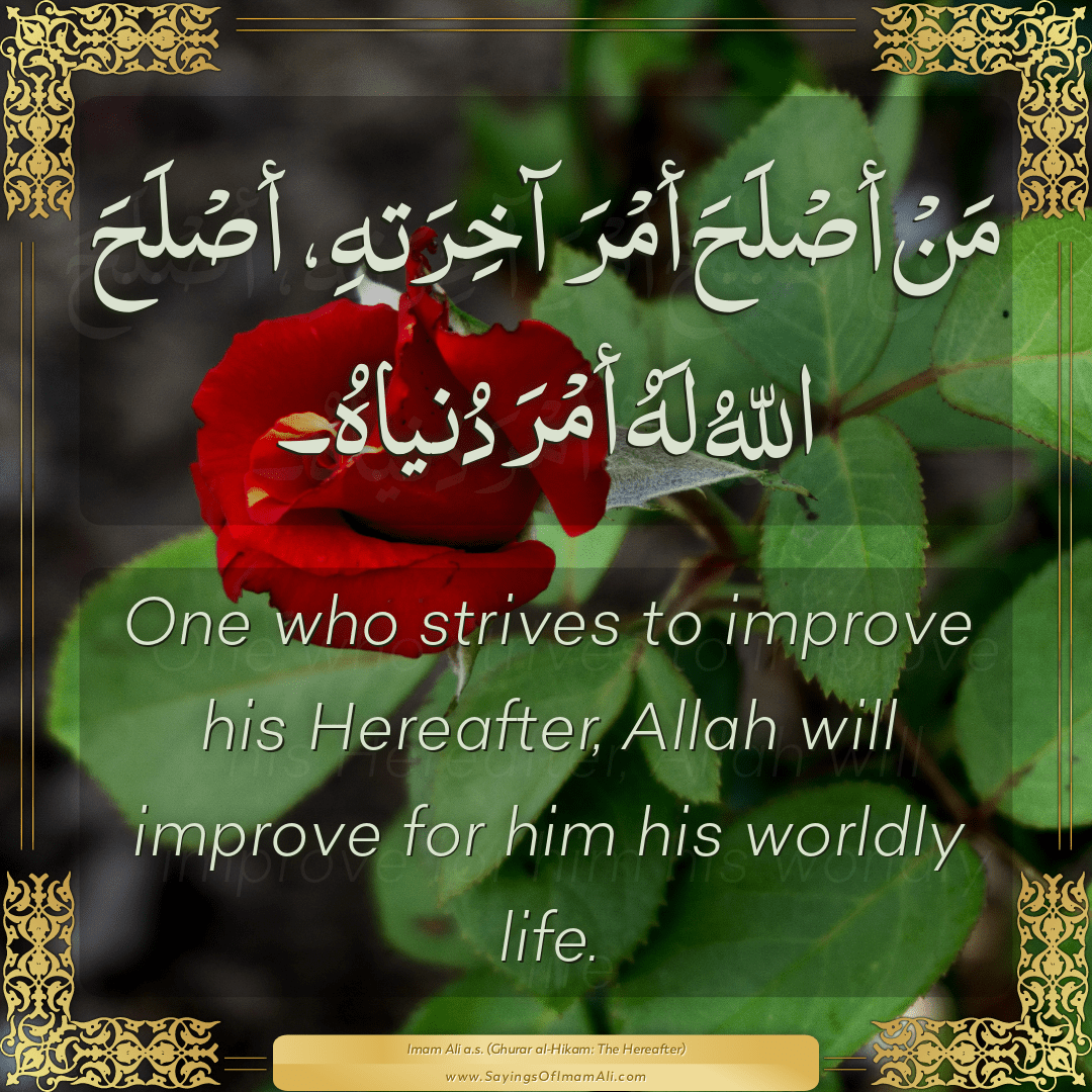 One who strives to improve his Hereafter, Allah will improve for him his...